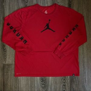 Size XXL: Nike Air Jordan Dri Fit Long Sleeve Jumpman Jordan Logo T Shirt Red